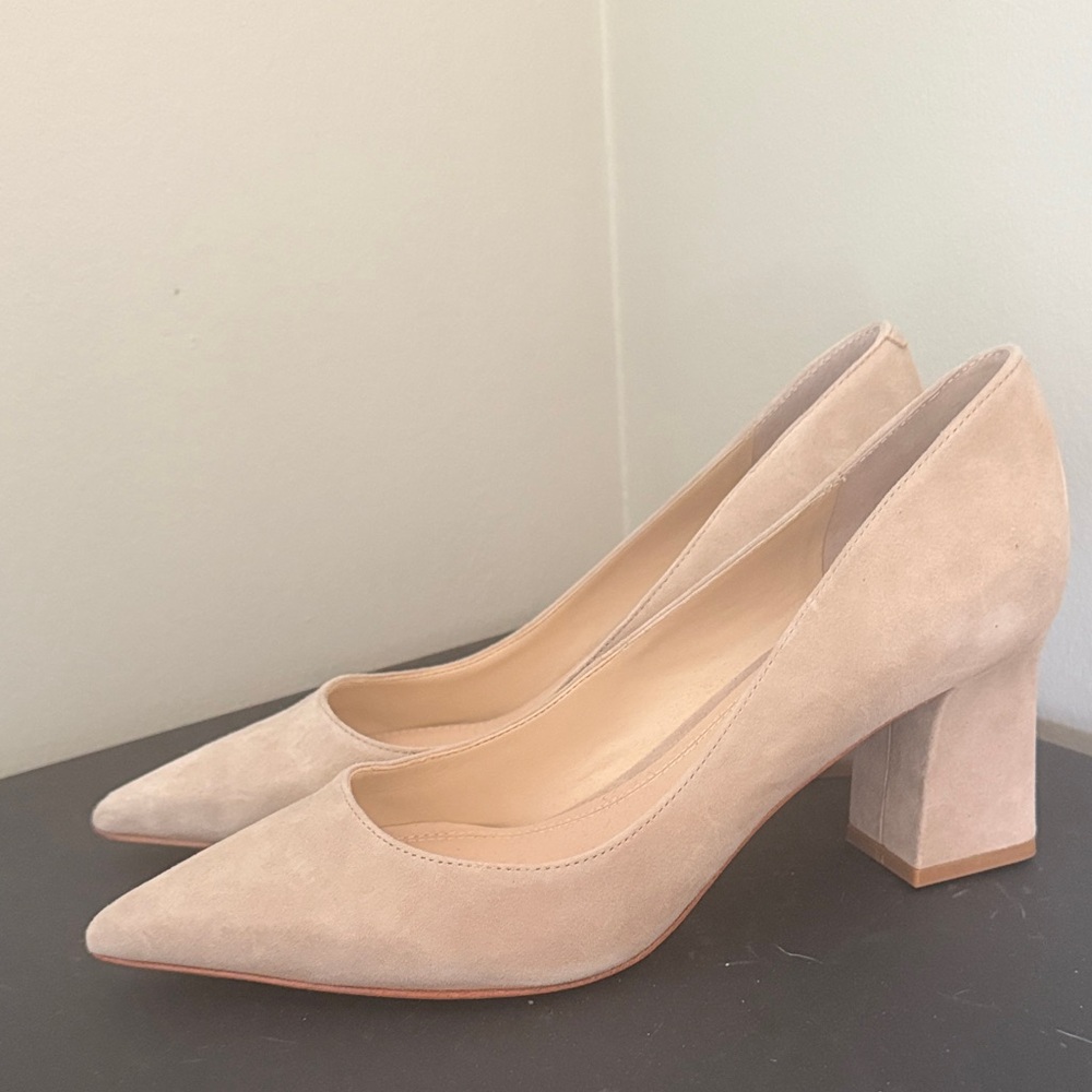 Marc Fisher Pointed Toe Block Heel Pumps - Beige 9.5